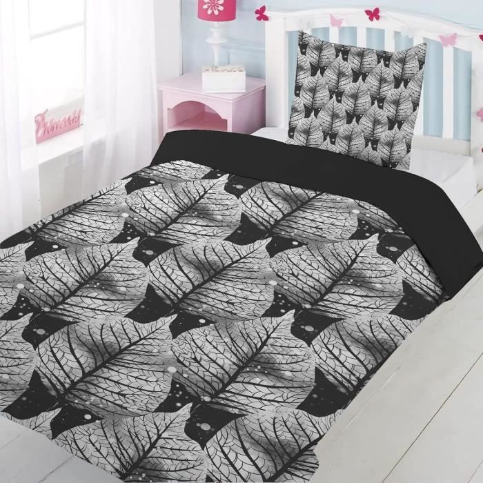 housse-de-couette-140x200-cm-adulte-1-personne-noire-blanche-feuille