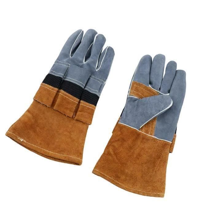 FLYING-1 paire de gants en cuir d'isolation de résistant à la chaleur  camping cuisine cuisson barbecue mitaines de Marron 136x73
