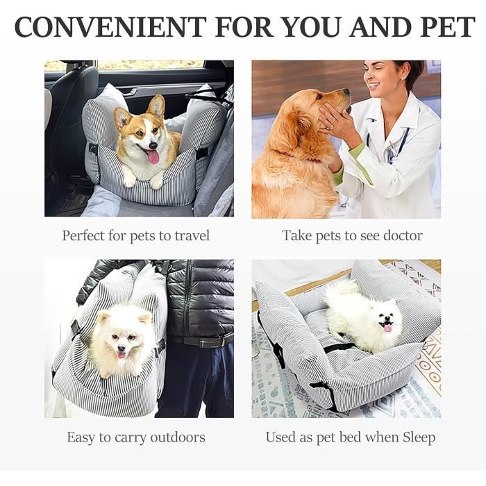 Siège Auto Chien Lannvan - Antidérapant, Lavable, Pour Petits Chiens Jusqu'à 11kg Avec Laisse De Sécurité - Noir