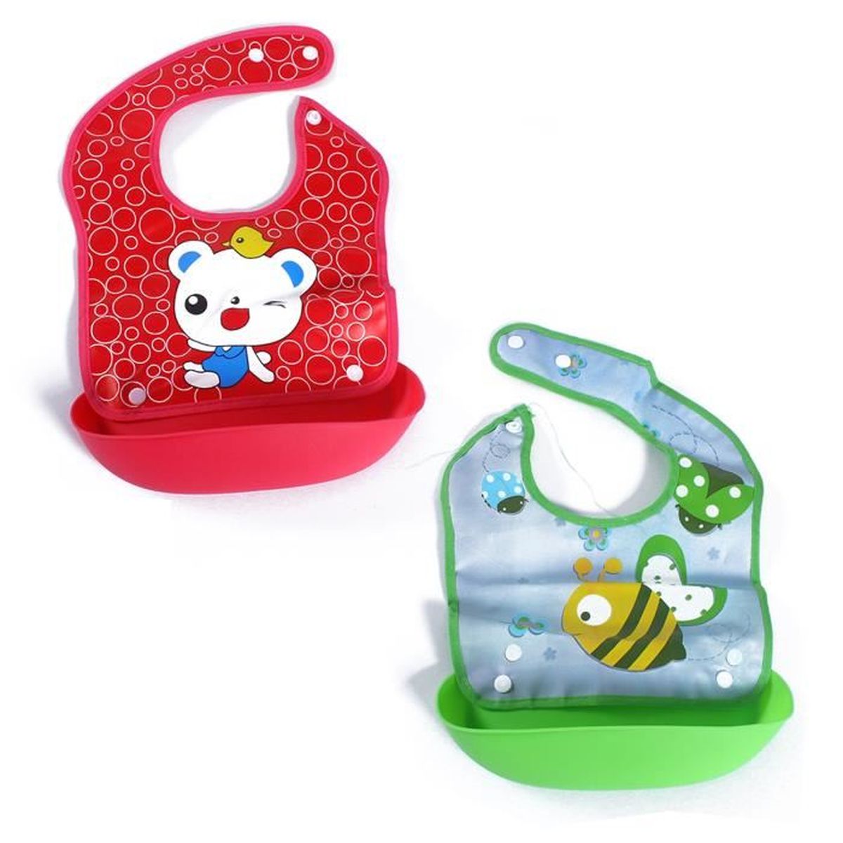 Lot De 2 Bavoirs Bebe Avec Recuperateur Detachable Bavoir D Apprentissage Avec Des Dessins Animes Cdiscount Puericulture Eveil Bebe