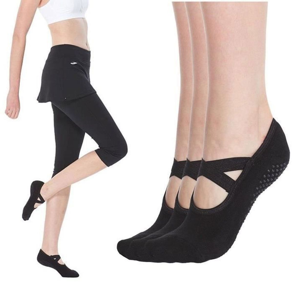 Tucketts Chaussettes de Yoga pour Femmes Chaussettes sans Orteils Adh/érentes la Barre au Sol et Le Ballet Chaussettes Antid/érapantes Chaussettes de Sport pour Le Pilates