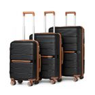 British Traveller Set de 3 Valises de Voyage (55/66/76cm) Rigide en Polypropylène Légere à 4 roulettes avec Serrure TSA, Noir
