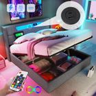 OKWISH Lit coffre rembourré en Lin 140x200 cm avec USB Type C et éclairage LED - Gris
