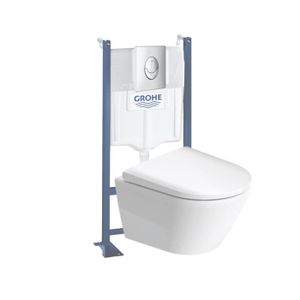 WC - TOILETTES Pack WC suspendu sans bride compact DURAVIT D-Neo + bâti support GROHE Rapid SL Projet + abattant + plaque chromé