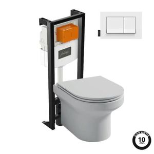 WC - TOILETTES Pack WC suspendu sans bride JACOB DELAFON Elite + bâti-support + plaque Blanc brillant
