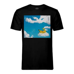T-SHIRT T-shirt Homme Col Rond Noir Pokemon Pikachu Dors Sur Un Nuage