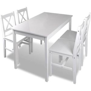 TABLE À MANGER COMPLÈTE 1 ensemble Table en bois + 4 chaises Couleur Blanc