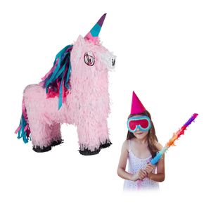 Piñata Relaxdays- Pinata Licorne à Suspendre pour Enfants à remplir Anniversaire Jeux décoration, Rose, 10026370 2201