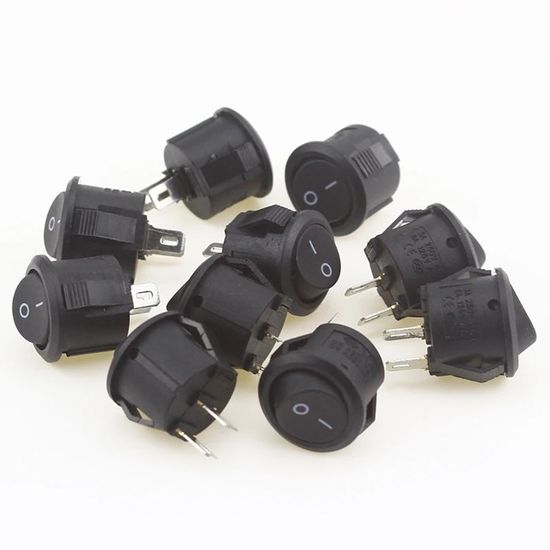 Lot De 100 Interrupteurs à Bascule Ronds 20 Mm - Noir, Blanc, Rouge - 2 Broches ON/OFF Pour Bateau Ou Bricolage