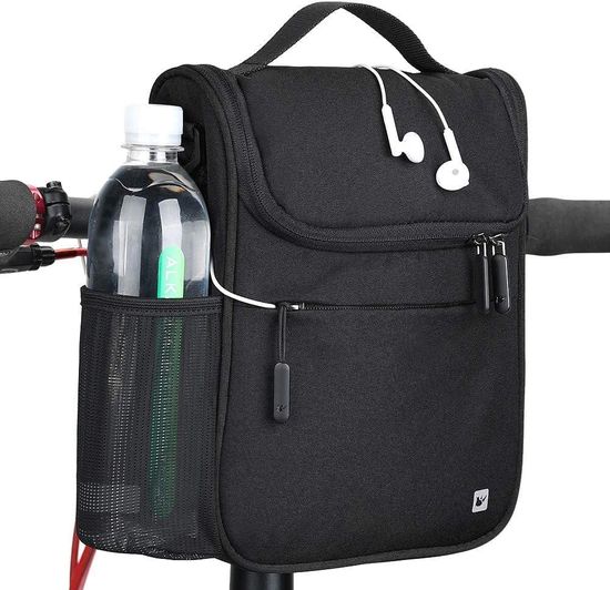 Sac De Guidon Vélo Avant 5L - Polyester 600D Gris Argenté/Noir, Bandoulière, Réfléchissant, Compartiments VTT Route