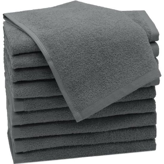 Serviettes Invités ZOLLNER - Lot De 10 En Coton Éponge 30x30cm - Coloris Fango - Hautement Absorbantes