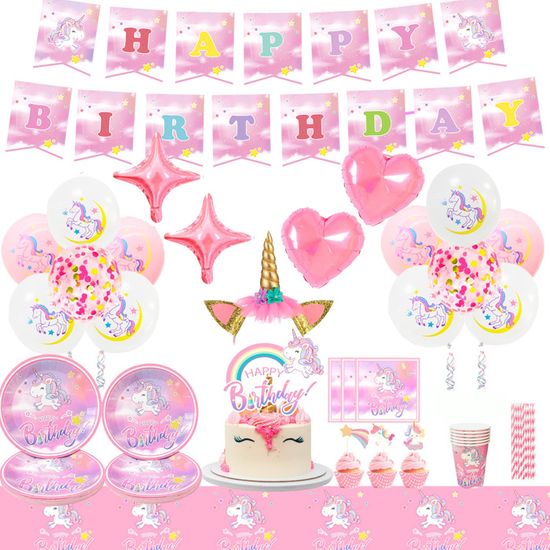 Decoration Princesse Anniversaire Décoration Anniversaire Licorne - 147 Pièces - Assiettes, Gobelets, Serviettes, Ballons - Fête Enfant Fille Ballons Licorne Fille