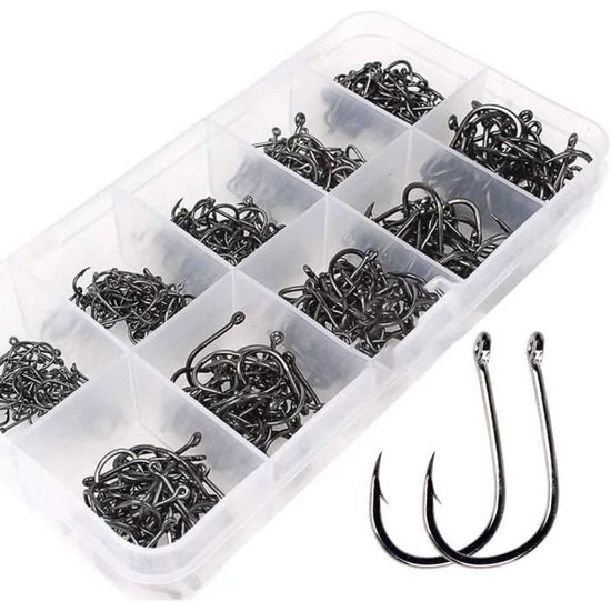 Lot de 400 hameçons barbelés en acier au carbone pour pêche à Lot de 400 hameçons barbelés en acier au carbone pour pêche à
