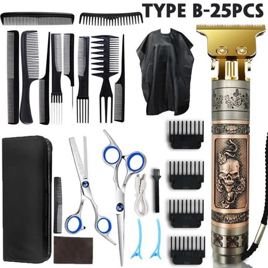 25 pièces Kit de coiffure professionnel hommes tondeuse à cheveux électrique tondeuse à cheveux USB Rechargeab CD27036593