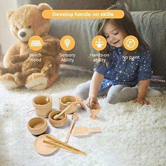 Jouets Sensoriels En Bois Pour Bébé - Lot 5 Pièces (coquetier, Disques, Boîte...), Pour 0-3 Ans, Développement Motricité