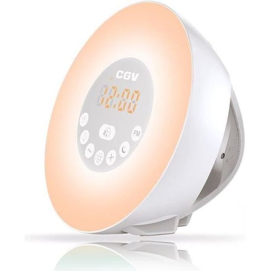 CGV CR ARUNA Radio réveil avec simulateur d'aube - 6 couleurs d'ambiance - Blanc