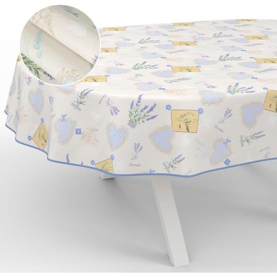 Nappe Toile Cirée Lavable ANRO - 240x140 Cm Ovale - Pour Intérieur/Extérieur, Jardin, Cuisine