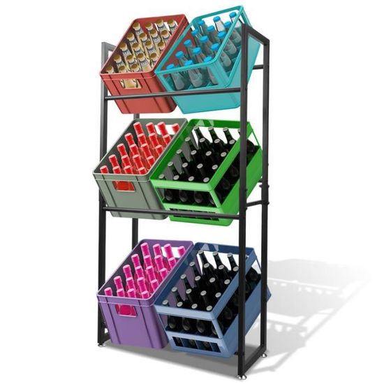 Étagère à Caisses De Boissons 71x32x140cm Étagère De Rangement Solide En Metal Noir Pour Cave Ou Cuisine 4 Pieces 99309814
