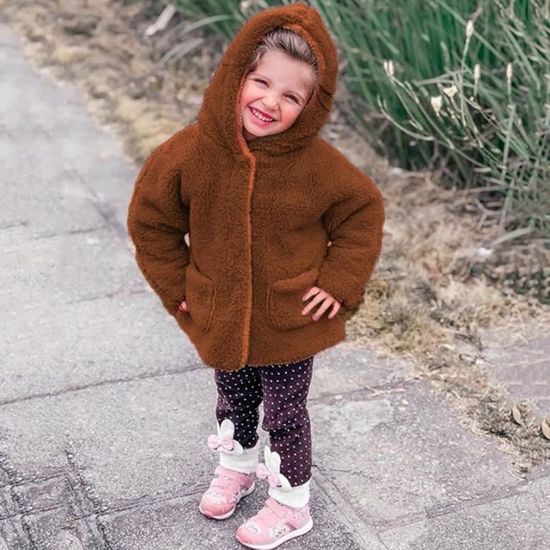 Enfants bebe fille hiver chaud manteau a capuche veste cardigan vetements d exterieur avec poche Enfants bebe fille hiver chaud Cdiscount Pret a Porter