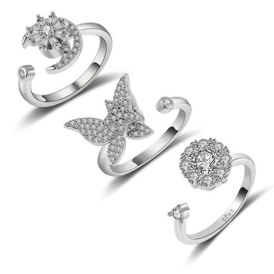 9 Bagues Anti-Stress Réglables En Acier Inox - Cadeau Positivité Pour Femme Et Homme - 9