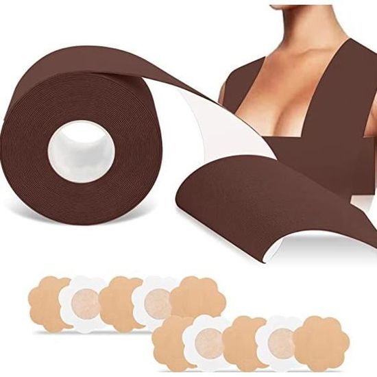 Boob Tape Adhésif Soutien Gorge Invisible - 5m, Avec 10 Caches-tétons Réutilisables, Pour Bonnets A à G, Effet Lifting - 4
