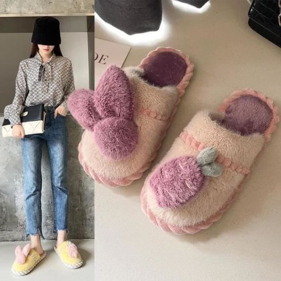 Pantoufles Femme Hiver - Design Croisé, Ouvertes Aux Orteils, Doublure Peluche - Chaudes Et Antidérapantes - Cadeau Idéal
