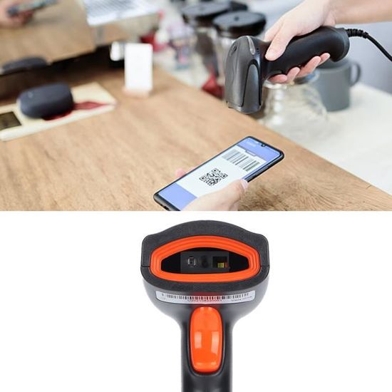 Scanner de code-barres PWSHYMI - Lecteur portable à 360° - Noir Orange ...