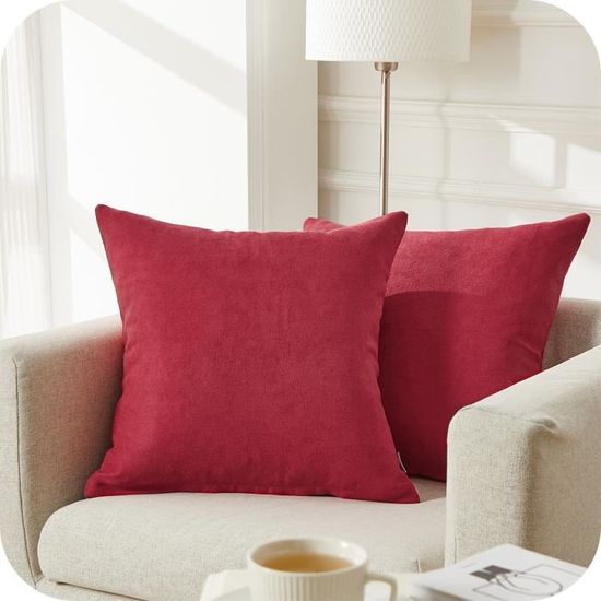 Topfinel Lot 2 Housse de Coussin Rouge 40x40 cm pour Salon Canapé en Chenille Doux Décor Chambre