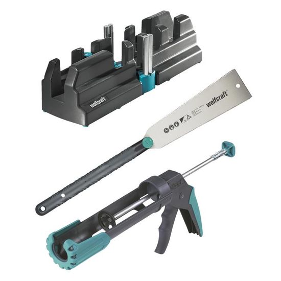 Wolfcraft Kit "Installation de Plinthes" Fausse Équerre et Boite à Onglet, Scie Japonaise et