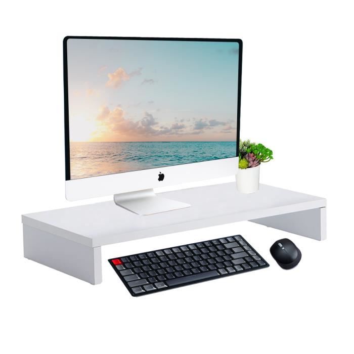 Réhausseur d'Écran PC en Bois, Support de Moniteur Ordinateur Portable, Moniteur Stand pour Bureau 50x20x7.5cm - Blanc