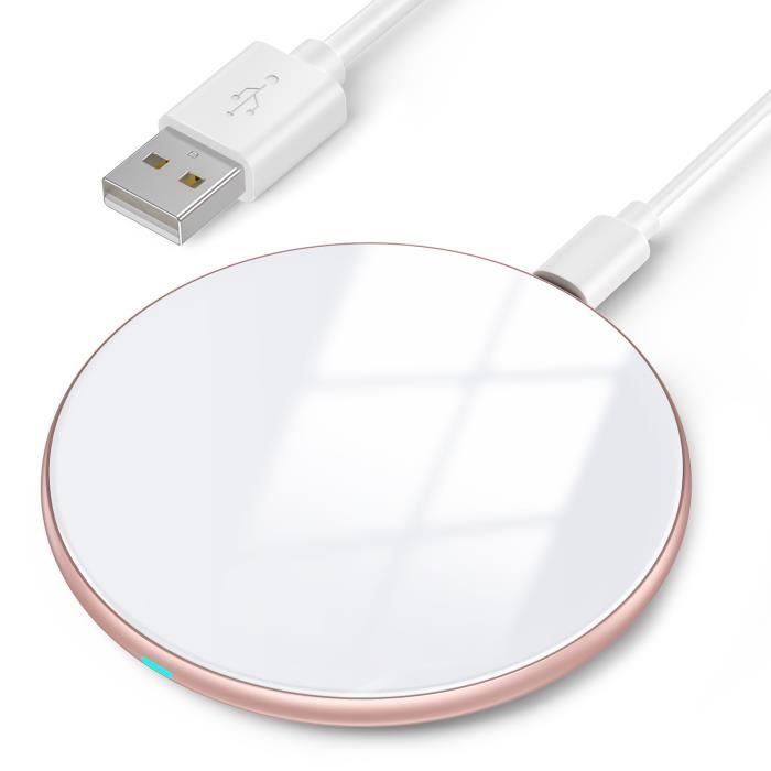 Chargeur sans Fil Rapide 15W, AGPTEK Chargeur à Induction Qi Compatible avec iPhone13-12-11-ProMax-XS,Samsung,Huawei,Xiaomi,Blanc