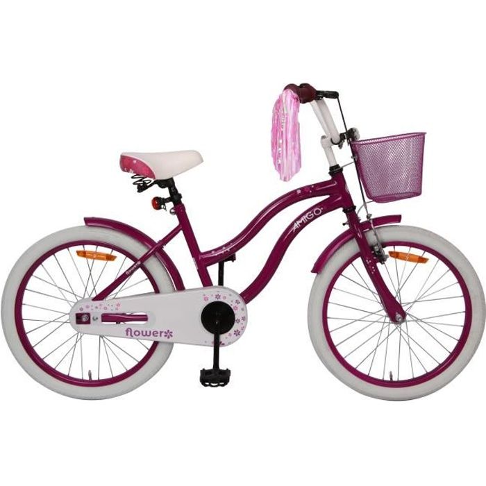 Amigo Flower - Vélo enfant 20 pouces - Les filles à partir de 5-9 ans - Violet