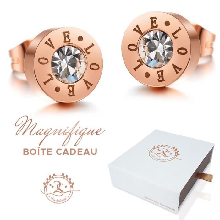 Magnifiques Boucles d'oreilles femme Love Baignées dans l'Or. Coffret offert. Cadeau femme original anniversaire, Noël. 2SPLENDID®