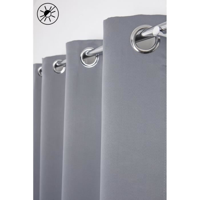 Rideau Occultant 135 x 240 cm à Oeillets Uni Gris Moyen