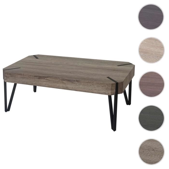 Table basse de salon Kos T573, FSC 43x110x60cm ~ chêne sauvage, pieds métalliques foncés