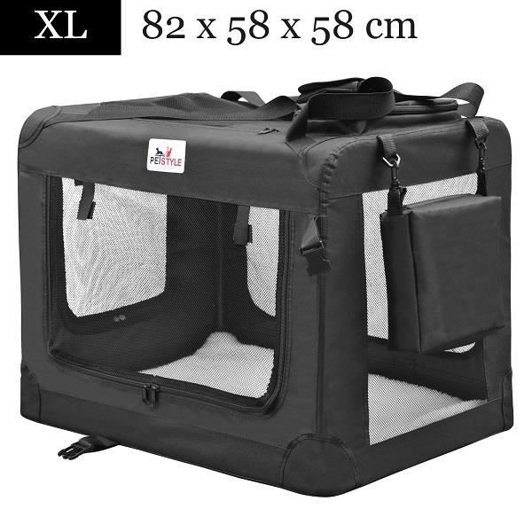 Cage de Transport Géant Chien Chat Très grand Taille XL Charge max. 20 kg 82/58/58 cm Caisse Sac Pliable Noir