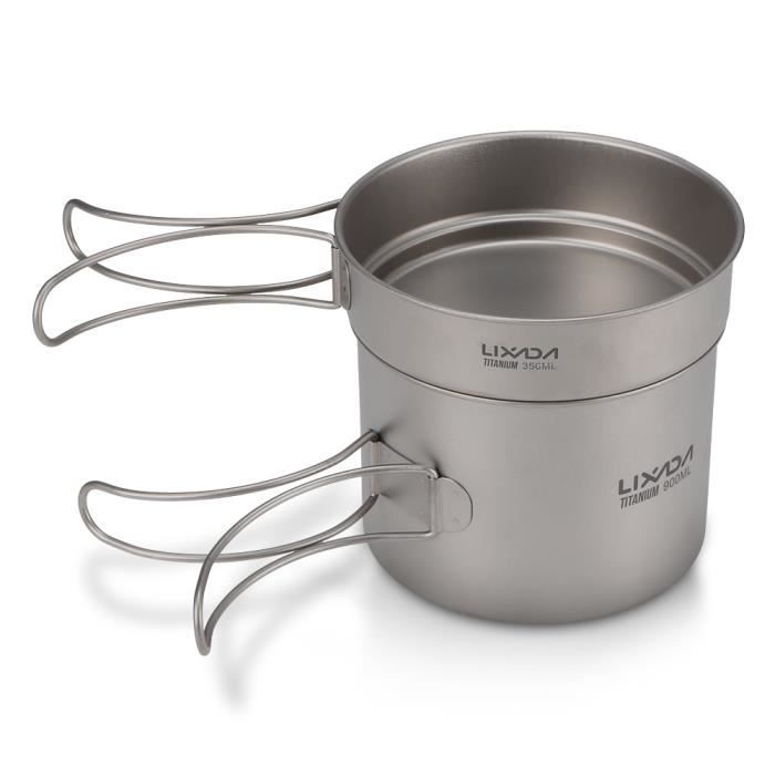 Lixada ultra léger titane Camping ustensiles de cuisine en plein air Camping batterie de cuisine Set - Type 900ml pot 350ml pan