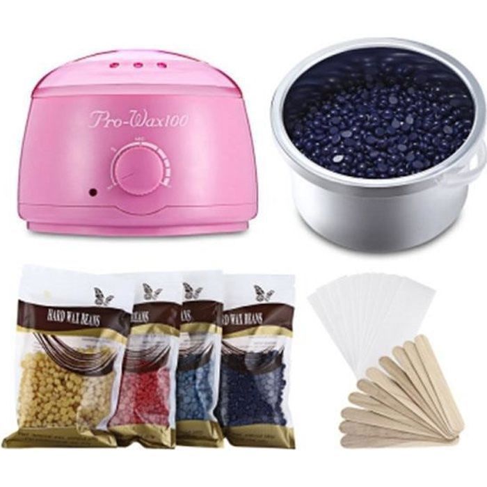Chauffe-cire Kit Professionnel 500ml, Réchauffeur de Cire pour Épilation à la cire, 4 paquets de haricots durs 10PcsSpatules de Cire
