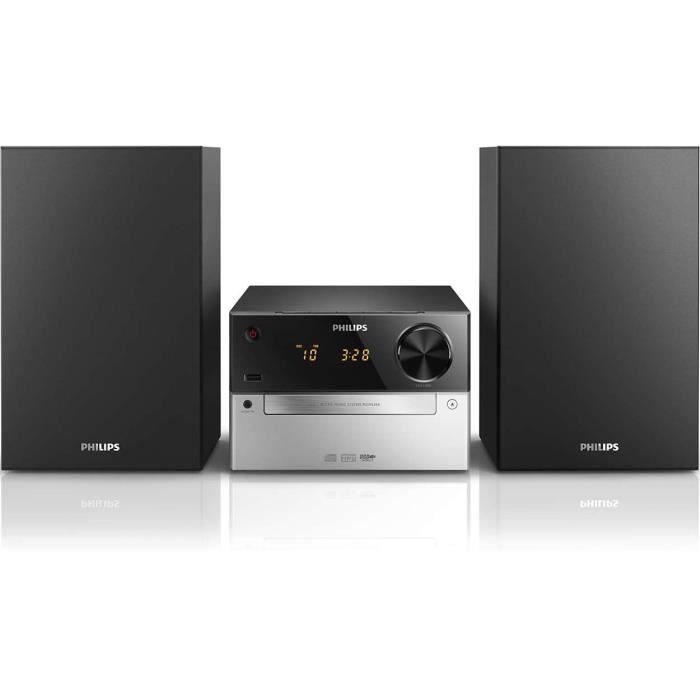 Philips MCM2300 Chaîne Hifi avec Lecteur CD, USB, Entrée Audio, Tuner FM, Basses Profondes, Gris et Noir
