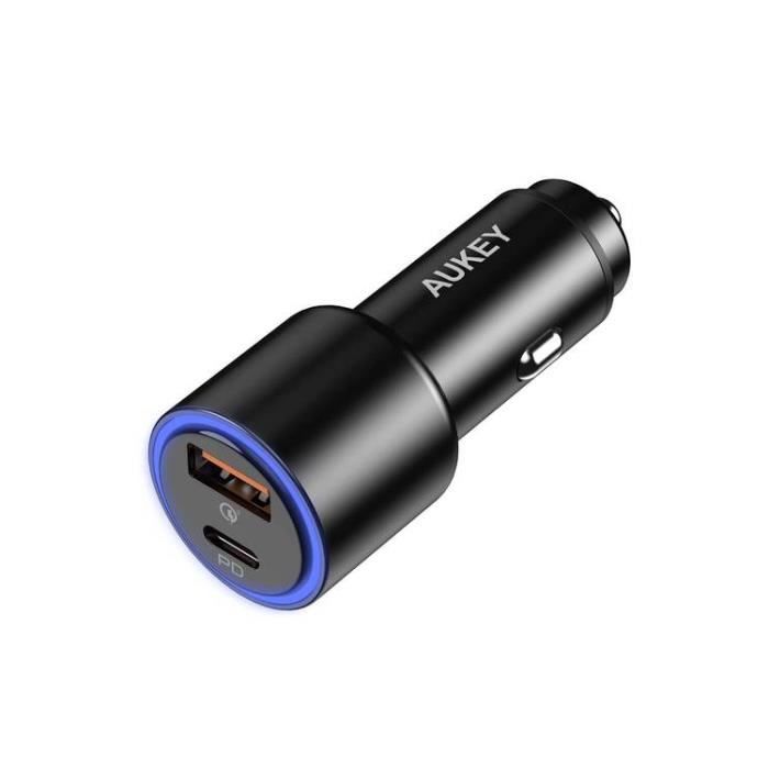 AUKEY 2 Ports Chargeur Voiture Allume-cigare Dual (USB-C/USB-A) LED 36W CC-Y18S