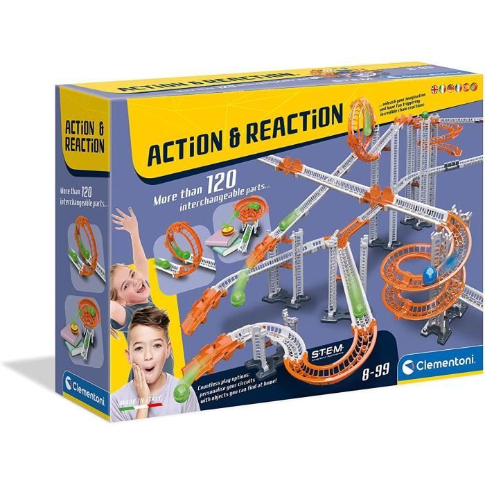 Clementoni- Action and Reaction-Mega Set, Circuit Construction pour Enfants 8 Ans, Scientifique, Labyrinthe Billes, STEM Jeu-
