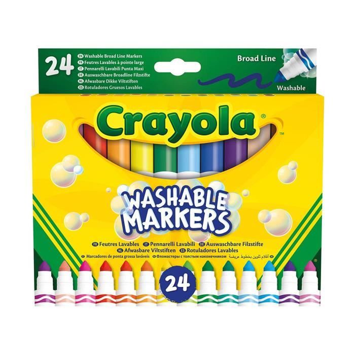Crayola -24 marqueurs lavables, Pointe Maxi, Assortis, pour l'école et Temps Libre, Couleur, 58 ? 6570 - 58-6570