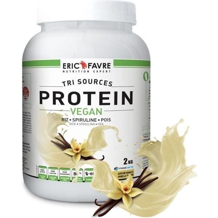 Eric Favre - Protéines Vegan, Proteine végétale tri-sources - Proteines - Vanille - 750g