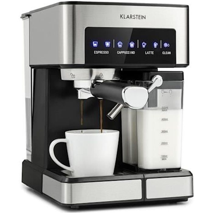 Machine expresso - Klarstein - 1350W - Cafetiere - 20 Bar - 1,8L - machine a cafe - Panneau de contrôle tactile - Gris