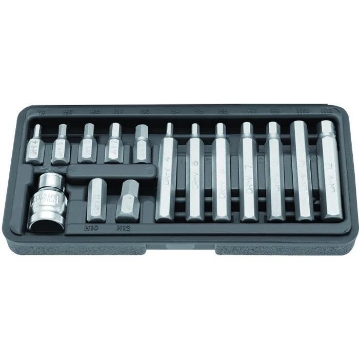 Coffret d'embouts 6 pans / BTR / Allen - 15 pièces. Tailles : 4 à 12 mm