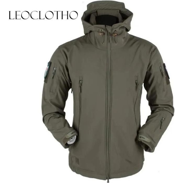 Veste Softshell homme à Capuche Polaire Anti-Soleil Randonnée Imperméable Respirant Chaude Coupe-Vent Sport d’Extérieur Neige Ski