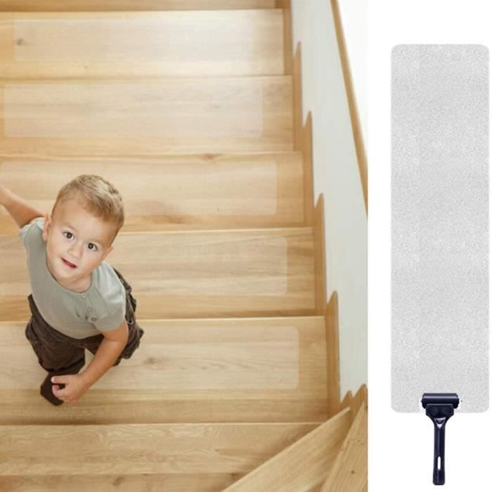 15pcs Marchette Escalier Transparent 10x70cm Autocollant Antidérapant - Sticker Anti-Glissant Bande De Sécurité avec Rouleau