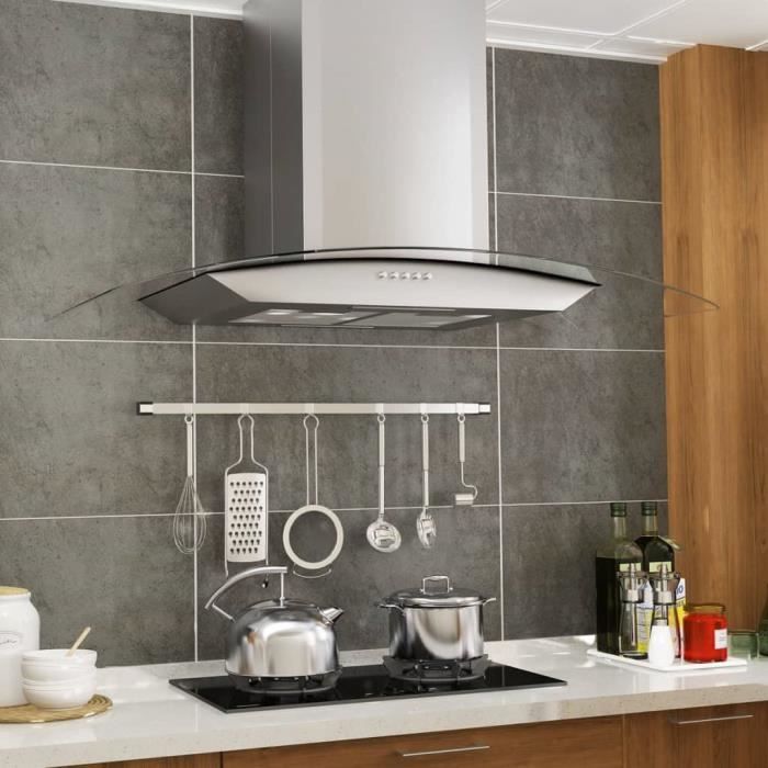 Hotte murale Hotte aspirante tactile Hotte cuisine verre trempé 90 cm 90 x 45 x (46-73) cmAcier inoxydable 756 m³/h LED Argenté
