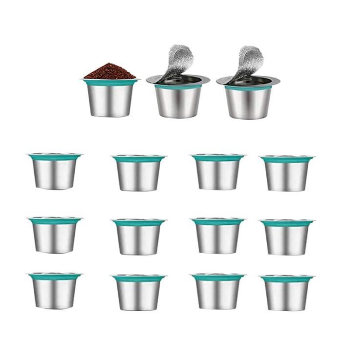 15 PièCes SéRies Recharge Café Capsules en Acier Inoxydable Rechargeable pour Nespress Café Capsule Café Filtres Tasse