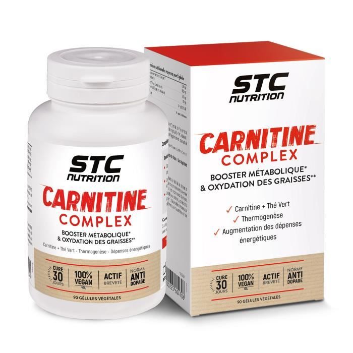 STC NUTRITION - Carnitine Complex - Action brûle-graisses - Active thermogénèse - 1500 mg L-Carnitine + Thé Vert - Vegan - Cure 30j